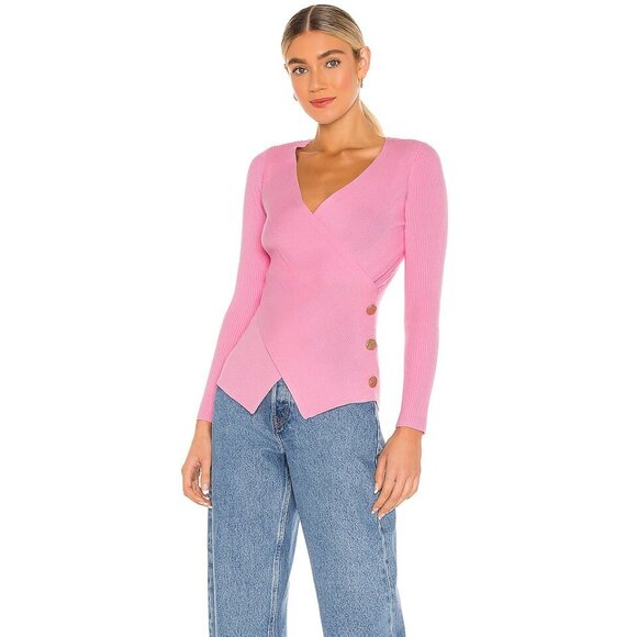 Milly NWT Women's Bubblegum Ribbed Cross-Front Sweater, Size Medium - Picture 1 of 9